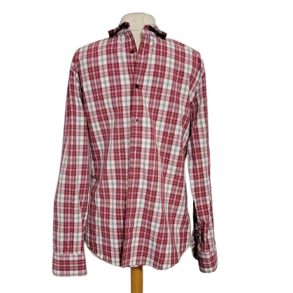 Express Extra Slim Fit Plaid Button Up Shirt Sz Large Red And White